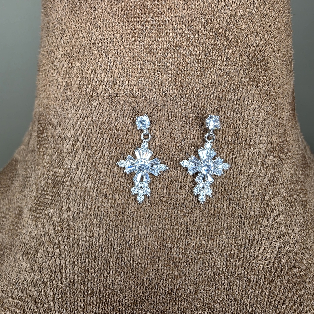 Silver Cross Drop Earrings